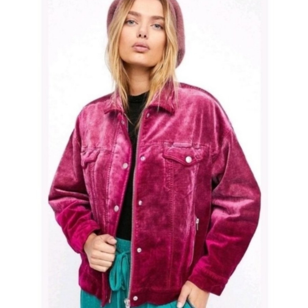 Free People Velvet Trucker Pink Jacket M/L - Picture 2 of 12